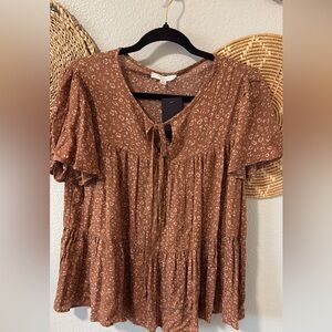 NWT- Brown Patterned Women's Top